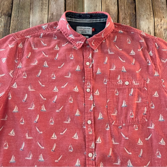 Denim & Flower mens short sleeve sailboat printed button down shirt | size XL - Picture 8 of 11